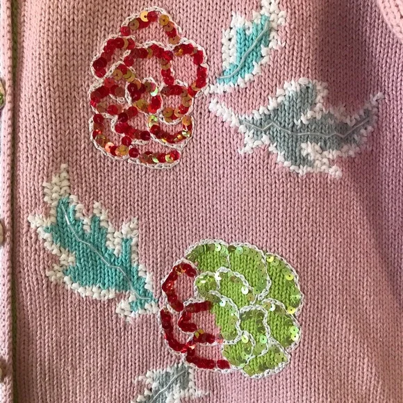 Handknits by Storybook Knits Sequin Peonies Embroidered Cardigan Cottagecore 1X - Picture 11 of 16